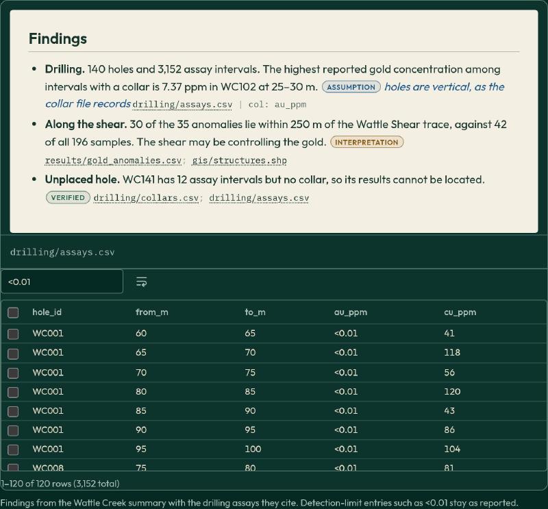 Geochemical data analysis software flagging below-detection assay values