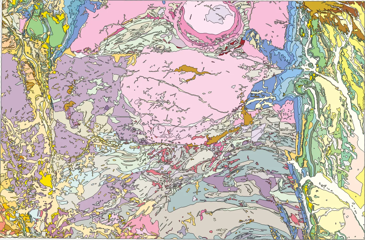 The same area resolved into clean vector polygons a machine can query, every unit boundary closed.