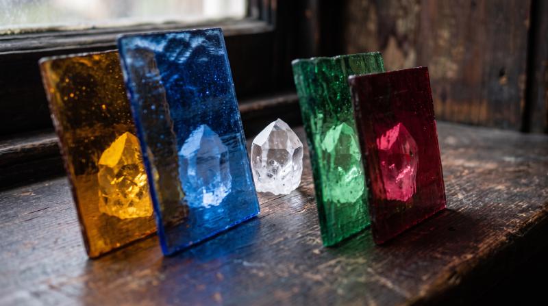 One model, four ways of looking at it: each evaluation method colors what you see A clear quartz crystal on a wooden windowsill, seen through amber, blue, green and red glass panes that each tint it differently, a picture of AI model evaluation: one model, four methods